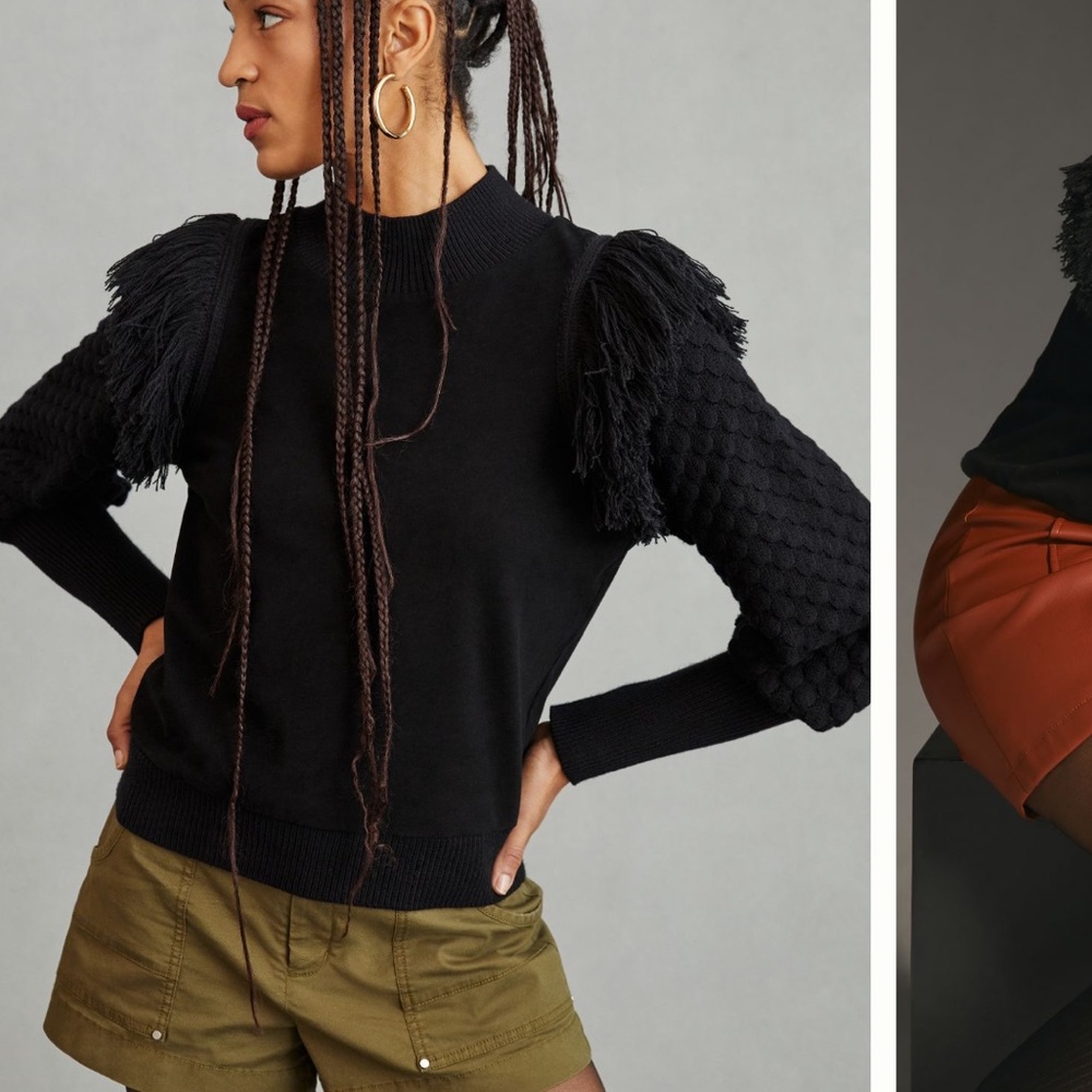 Black Anthro Dolan fringed sweater sweatshirt